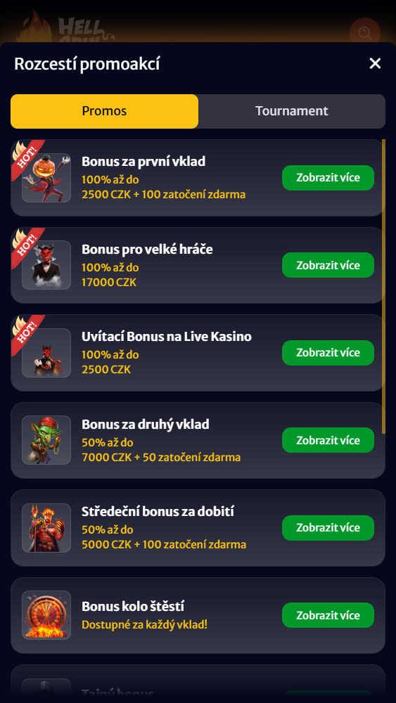 Hellspin bonusy